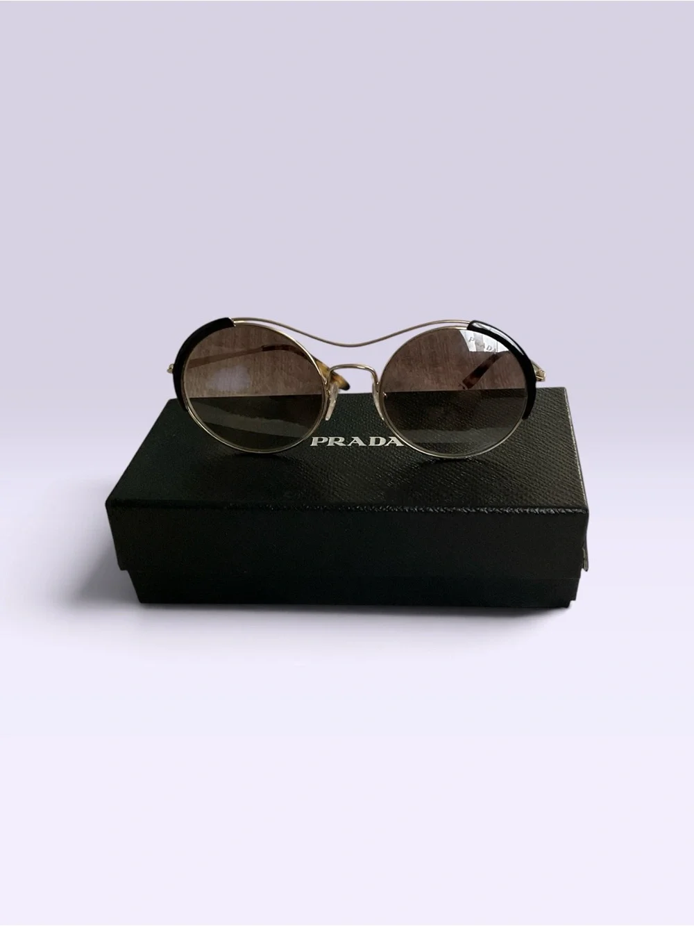 Prada Round Gold Frame Sunglasses with Black Smoke Lenses